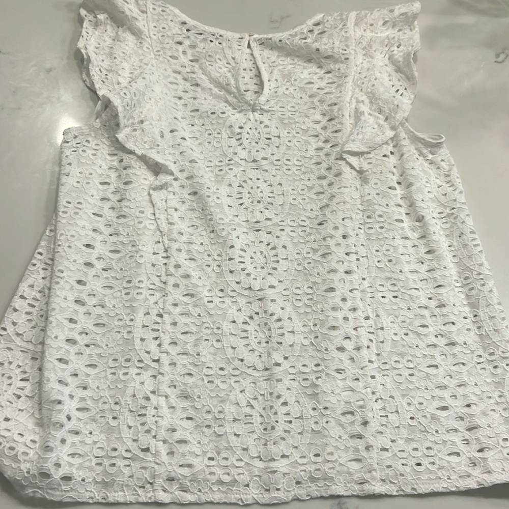 NWT LOFT Lace Ruffle Shell - Picture 4 of 5